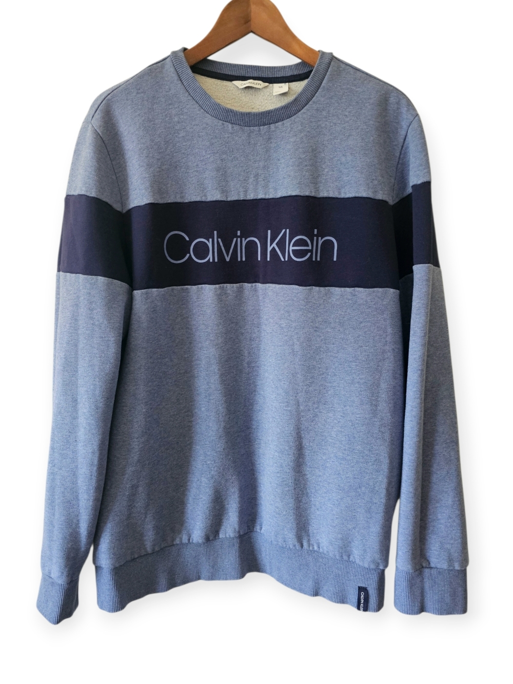 Calvin Klein Light Blue Crewneck Sweater with Navy Chest Band